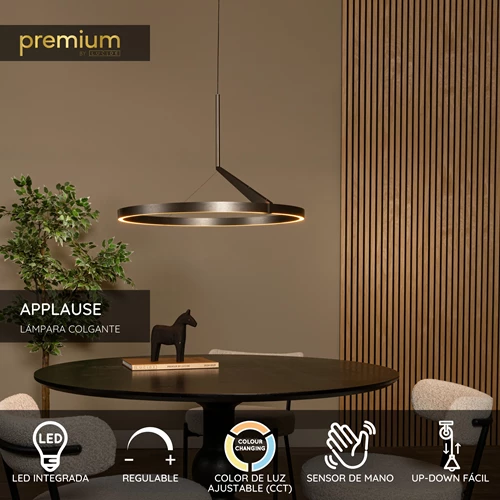 Lucide APPLAUSE - Lámpara colgante - Ø 60 cm - LED Regul. - CCT - 1x32W 2700K/4000K - Sensor de movimiento de mano - Hierro gris | Premium - USP